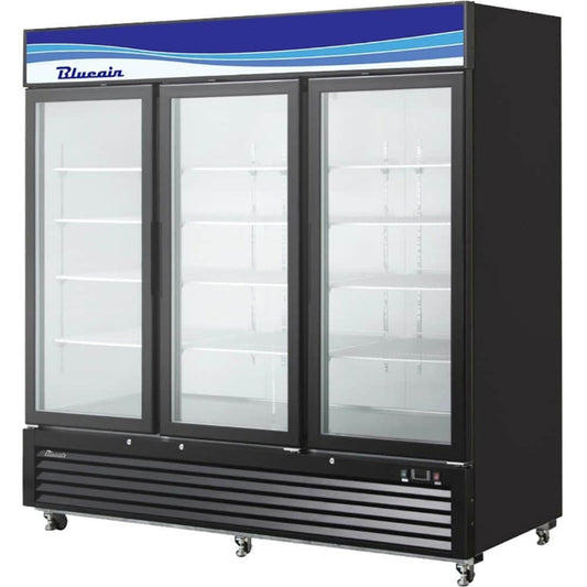 Blue Air BKGF72B-HC | 82" Wide 3 Swing Door Black Merchandiser Freezer - BKGF72B-HC