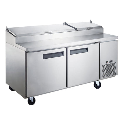 Chef AAA Commercial 70" Pizza Prep Table Refrigerator 9 Pans 2 Door Stainless Steel 17.5 cu.ft. - TPPT-70-HC