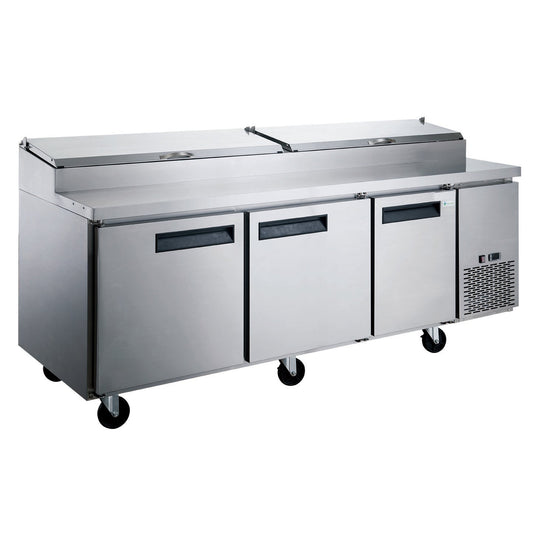 Chef AAA - TICL3-HC, Commercial 90" Pizza Prep Table Refrigerator 12 Pans 3 Door Stainless Steel 24.8 cu.ft. - TICL3-HC