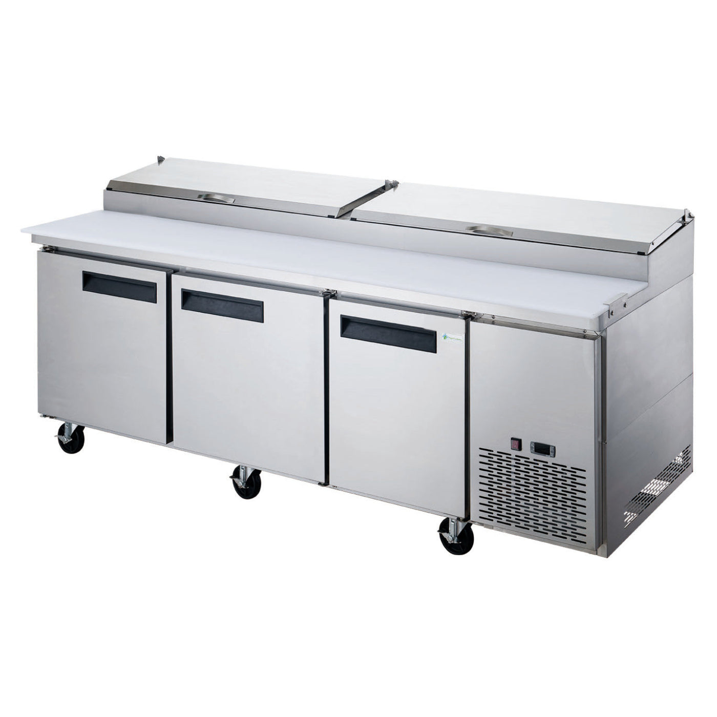Chef AAA - TICL3-HC, Commercial 90" Pizza Prep Table Refrigerator 12 Pans 3 Door Stainless Steel 24.8 cu.ft. - TICL3-HC