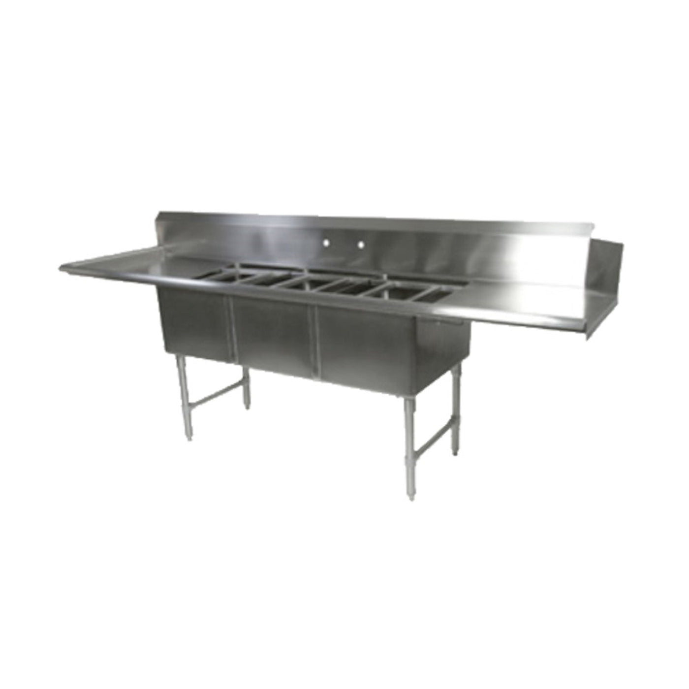 John Boos DT3B244-2D24L 121-1/2"W x 30"D Dishtable/Pot Sink with 24" Drainboards - JBDT3B2442D24L