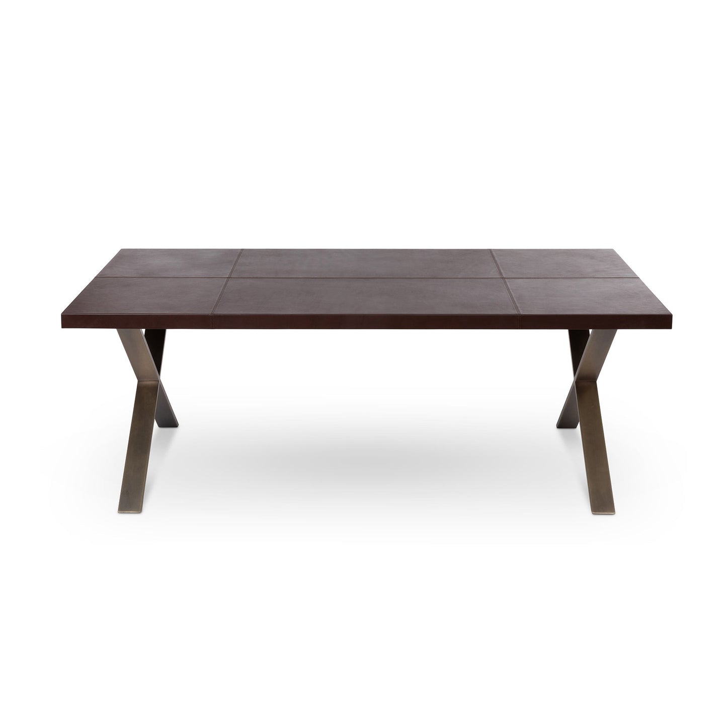 Park Hill Collection  Rhodes Handcrafted Leather & Brass Dining Table – Artisan Iron Design, Rustic Elegance for Your Home - EFT26321