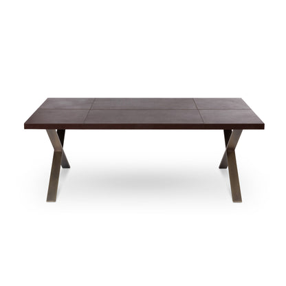 Park Hill Collection  Rhodes Handcrafted Leather & Brass Dining Table – Artisan Iron Design, Rustic Elegance for Your Home - EFT26321
