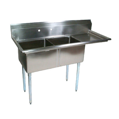 John Boos E2S8-1620-12R18 Two-Compartment E-Series Sink, 18" Right Drainboard