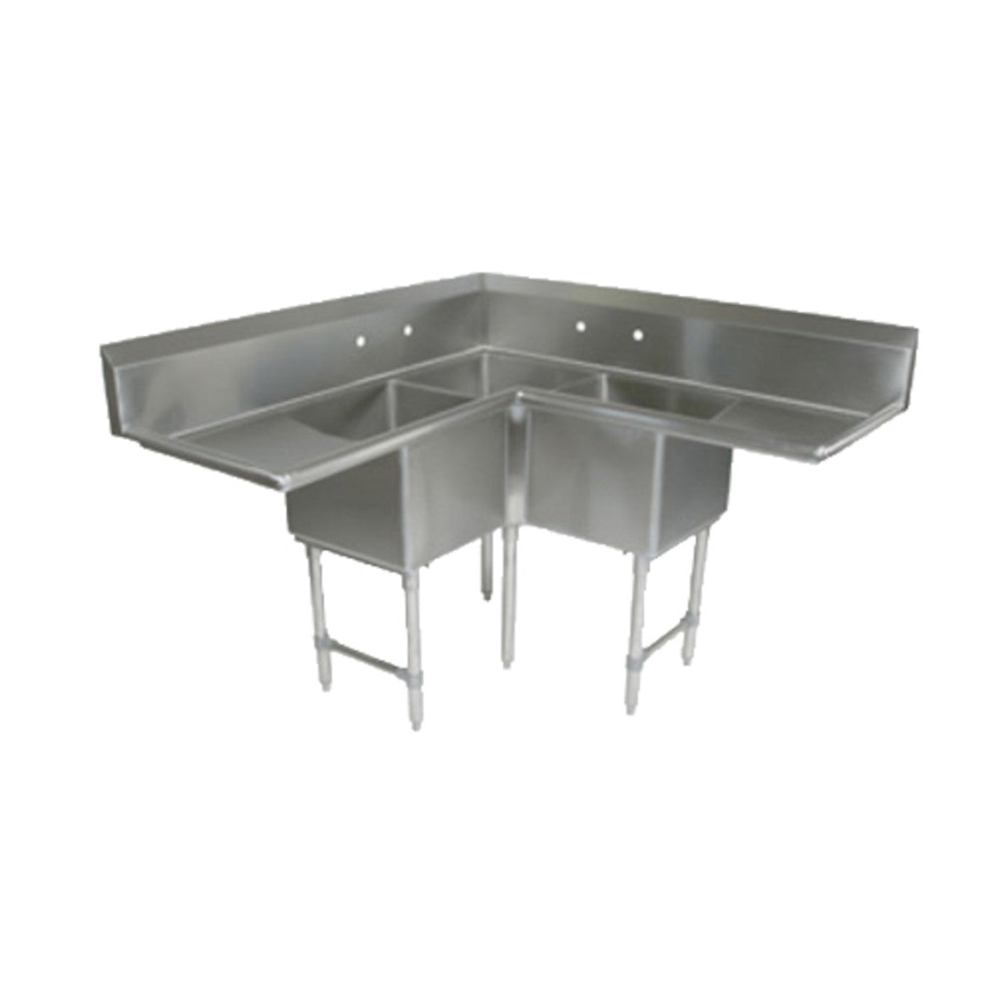 John Boos E3BCS-244-2D24 Three-Compartment Corner Sink, Two 24" Drainboards