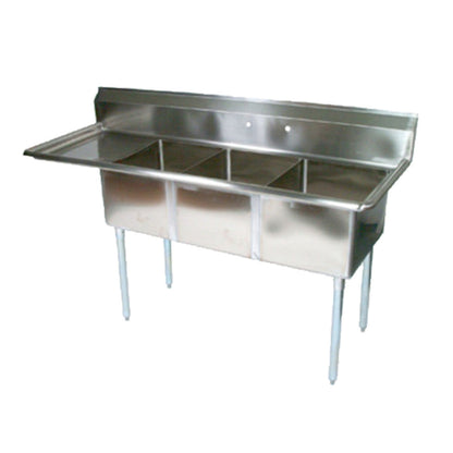 John Boos Three-Compartment E-Series Sink, 18" Left Drainboard - JBE3S8162012L18