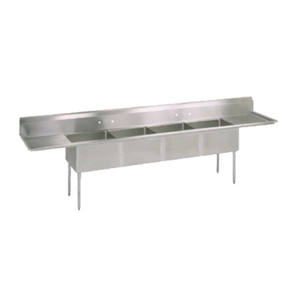 John Boos E4S8-1620-14T18 Four-Compartment E-Series Sink, Two 18" Drainboards - JBE4S8162014T18