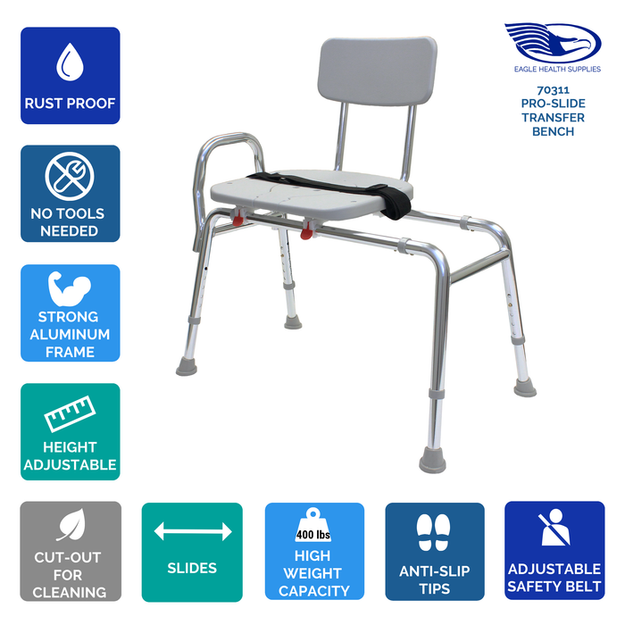 Eagle Health 70311 Pro-Slide Bath Chair Transfer Bench with Cut-Out