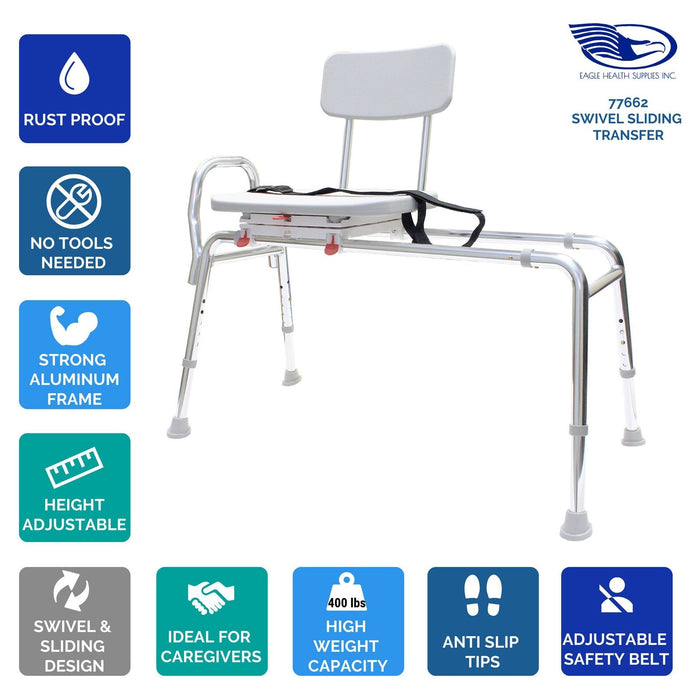 Eagle Health 77662 Regular Swivel Sliding Transfer Bench