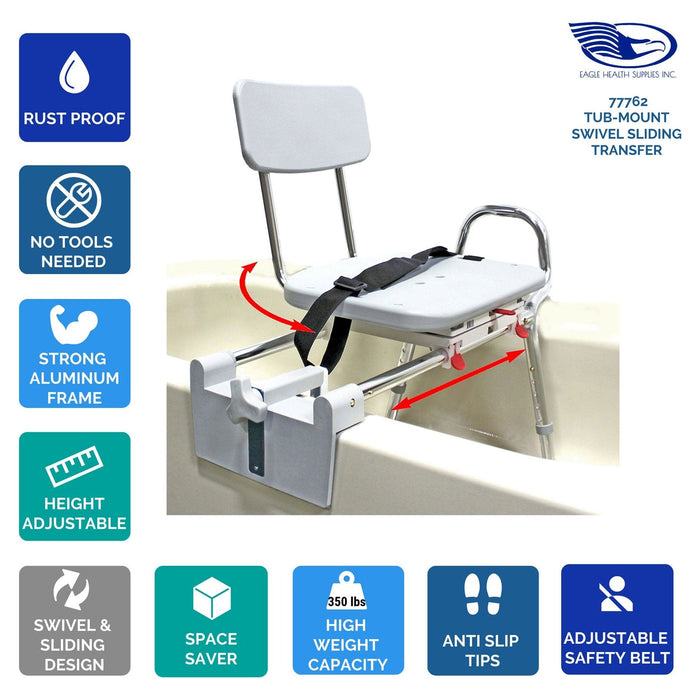 Eagle Health 77762 Tub-Mount Swivel Sliding Transfer Bench