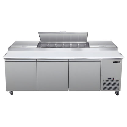 Maxx Cold V-Series 3 Door Refrigerated Pizza Prep Table, in Stainless Steel - MVPP92HC