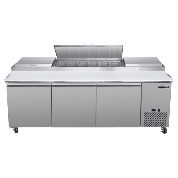 Maxx Cold V-Series 3 Door Refrigerated Pizza Prep Table, in Stainless Steel - MVPP92HC