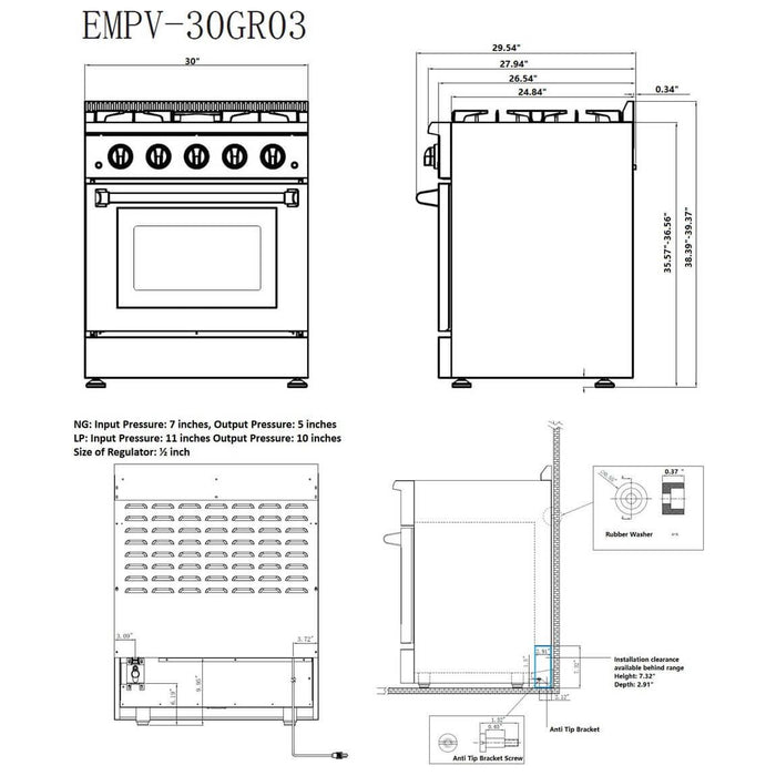 Empava 30GR03 30 Inch Freestanding Range Gas Cooktop And Oven