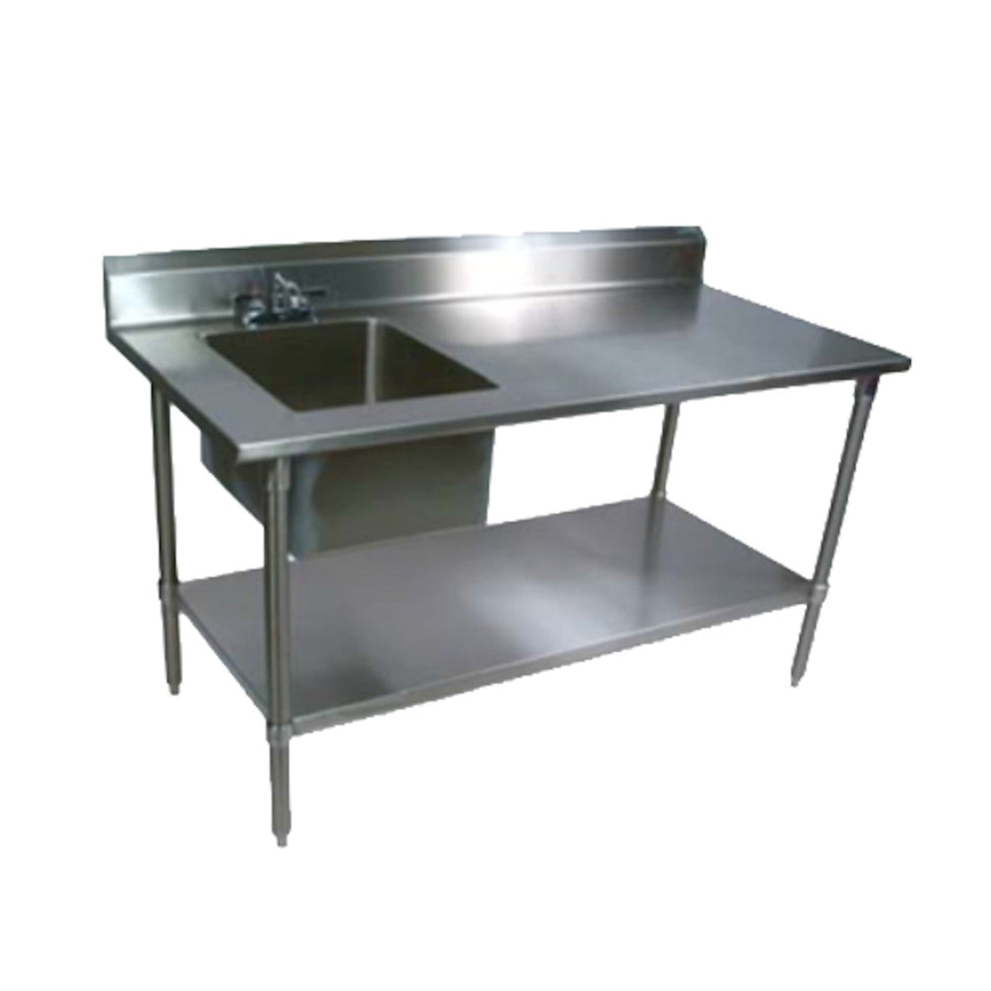 John Boos EPT8R5-3048GSK-R Work Table with Prep Sink, 48"W x 30"D x 40-3/4"H with Sink Bowl on Right, Galvanized Undershelf and 5" Backsplash - JBEPT8R53048GSKR