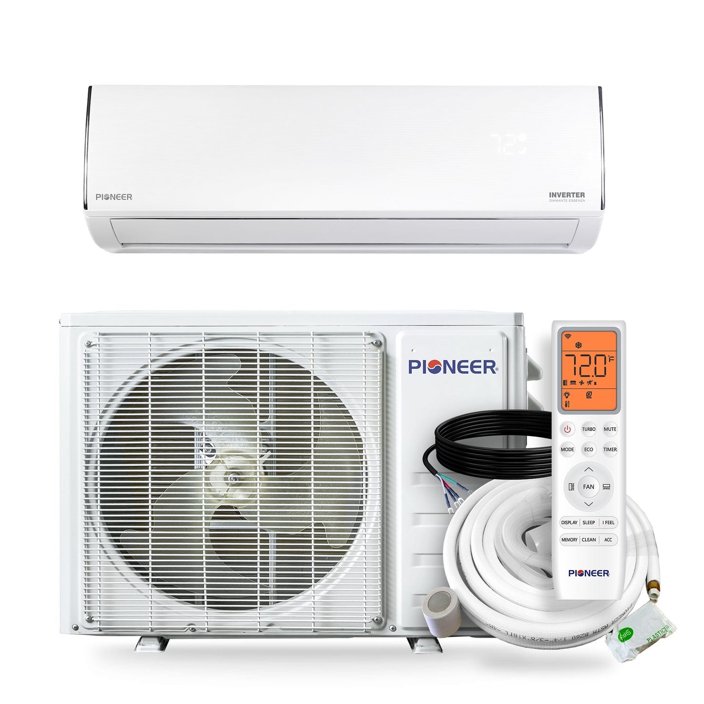 Pioneer Diamante Essenza™ 11,500 BTU 17 SEER2 115V High-Wall Ductless Mini-Split Air Conditioner Inverter Heat Pump with 16 Ft. Kit - WYT012ALUI17RL