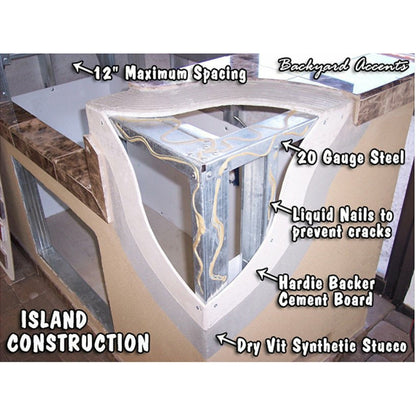 KoKoMo St. John 7'6" BBQ Island W High Bar on three sides and Lights 4 Burner BBQ Grill - St.John-H-bar