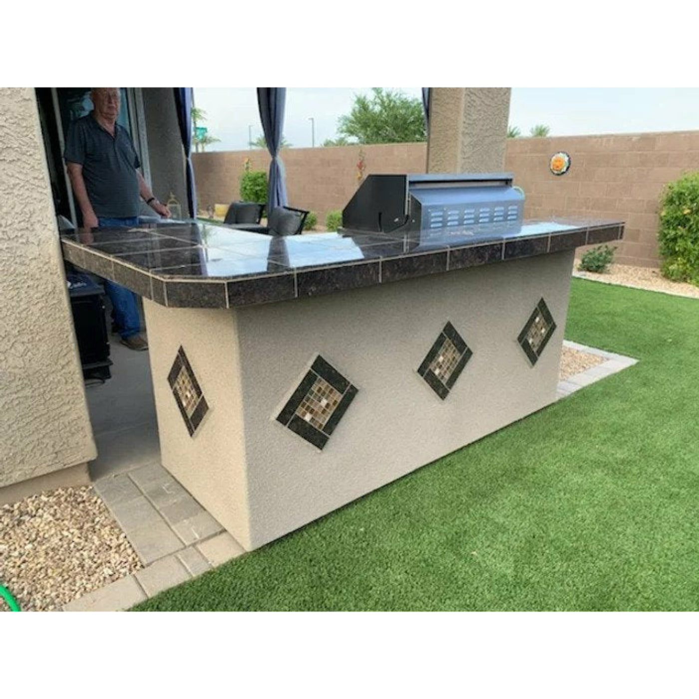 KoKoMo St. John 7'6" BBQ Island W High Bar on three sides and Lights 4 Burner BBQ Grill - St.John-H-bar