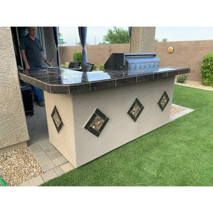 KoKoMo St. John 7'6" BBQ Island W High Bar on three sides and Lights 4 Burner BBQ Grill - St.John-H-bar