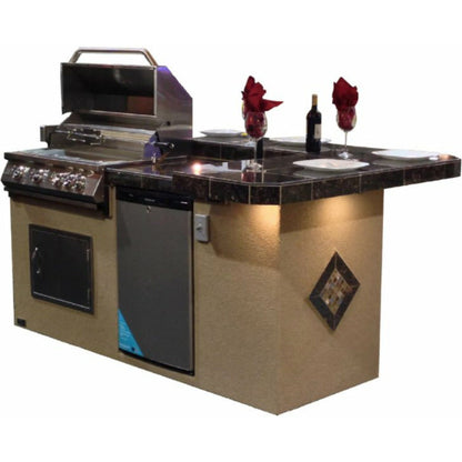 KoKoMo St. John 7'6" BBQ Island W High Bar on three sides and Lights 4 Burner BBQ Grill - St.John-H-bar