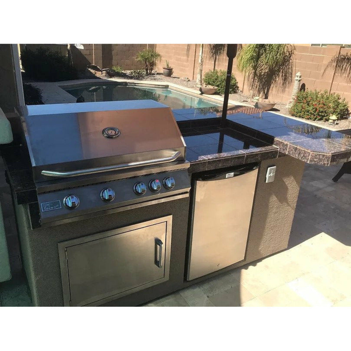 KoKoMo St. John 7'6" BBQ Island W High Bar on three sides and Lights 4 Burner BBQ Grill - St.John-H-bar
