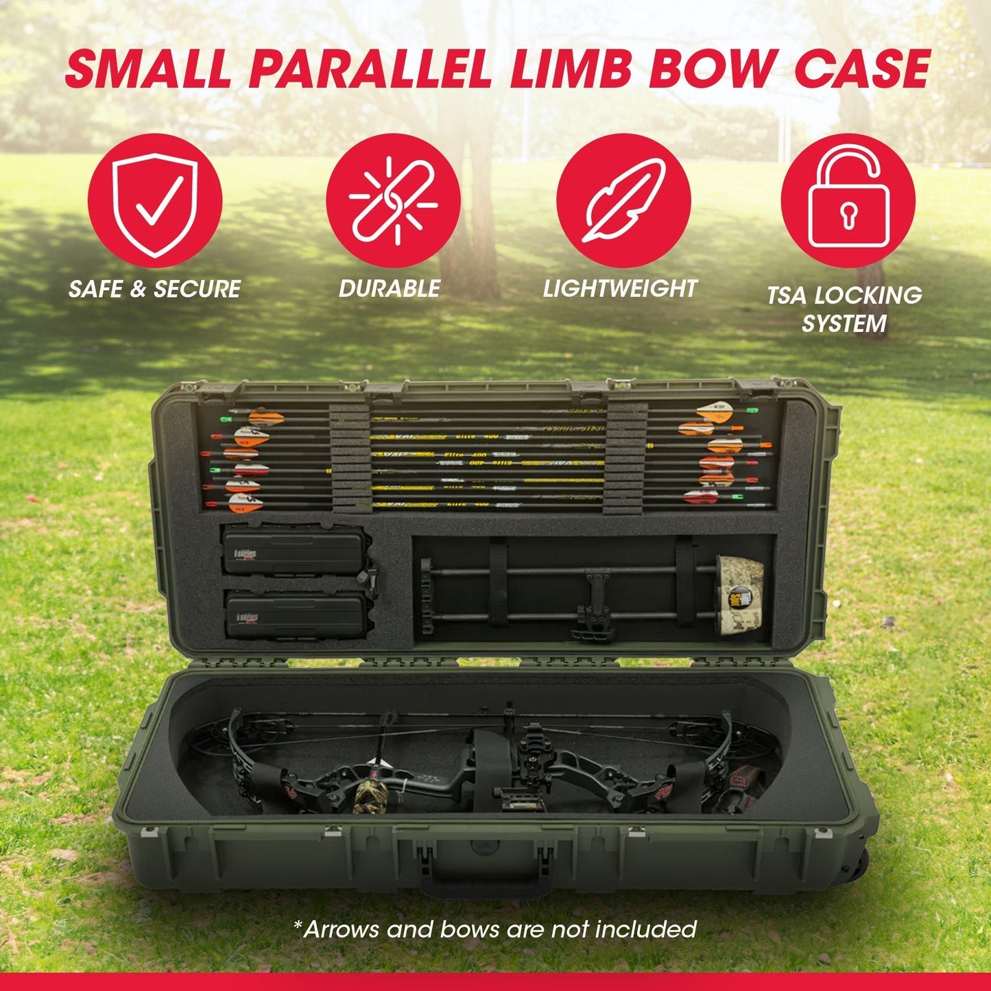 SKB Cases 3614 Hard Plastic Exterior Parallel Limb Bow Crossbow Case, Green - 189868
