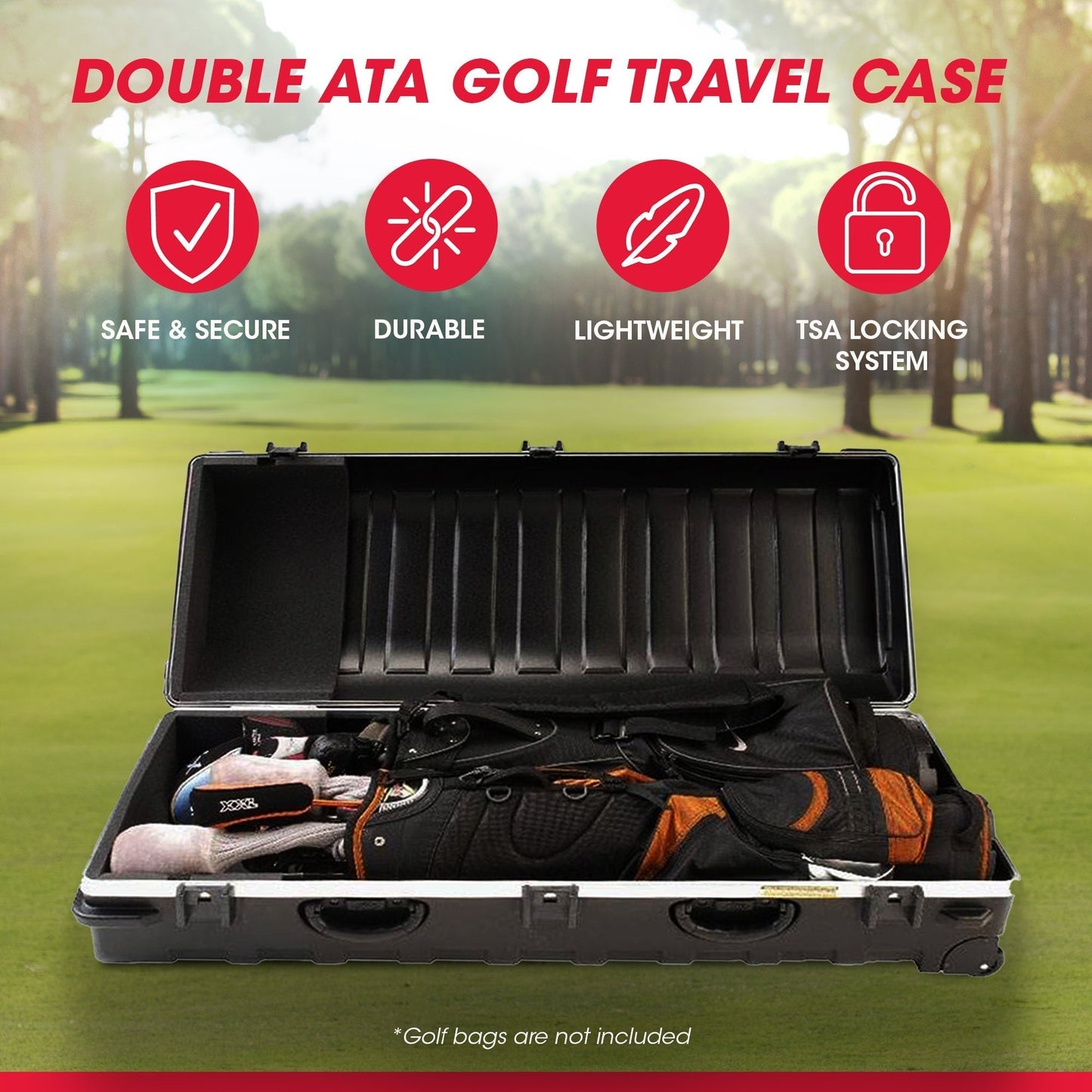 SKB Cases Double ATA Standard Hard Plastic Storage Wheeled Golf Bag Travel Case - 93180