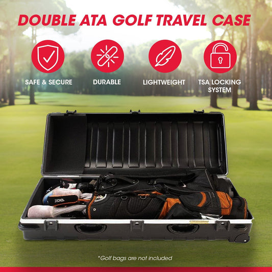 SKB Cases Double ATA Standard Hard Plastic Storage Wheeled Golf Bag Travel Case - 93180