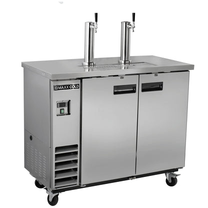 Maxx Cold Dual Tower Beer Dispenser, 47.5"W, 10.5 cu. ft., 2 Barrels/Kegs (297L) Storage Capacity, in Stainless Steel - MXBD48-2SHC