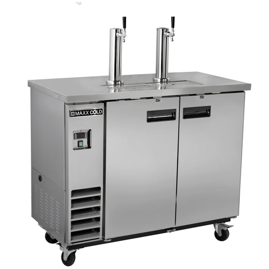 Maxx Cold Dual Tower Beer Dispenser, 47.5"W, 10.5 cu. ft., 2 Barrels/Kegs (297L) Storage Capacity, in Stainless Steel - MXBD48-2SHC