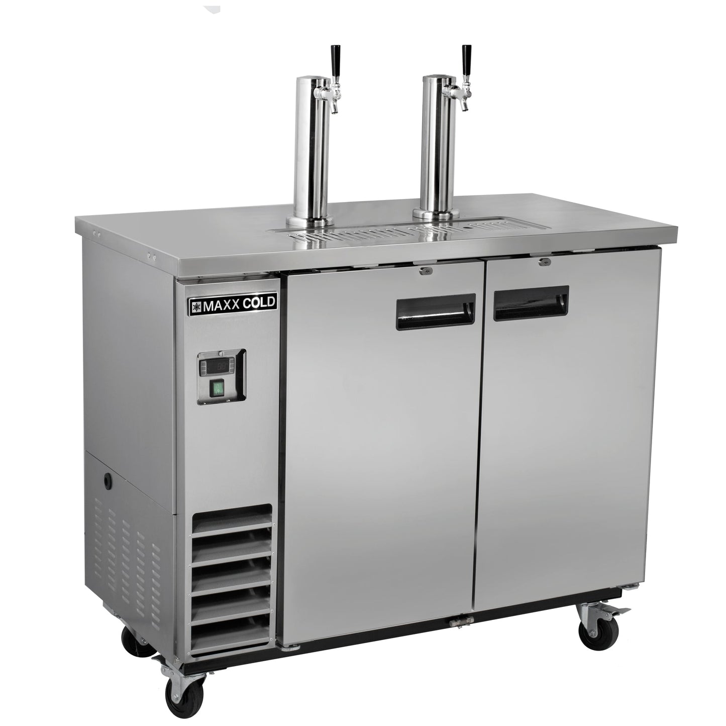 Maxx Cold Dual Tower Beer Dispenser, 47.5"W, 10.5 cu. ft., 2 Barrels/Kegs (297L) Storage Capacity, in Stainless Steel - MXBD48-2SHC