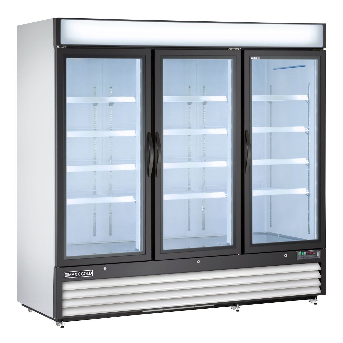 Maxx Cold Triple Glass Door Merchandiser Freezer, Free Standing, 81"W, 72 cu. ft. Storage Capacity, in White - MXM3-72FHC