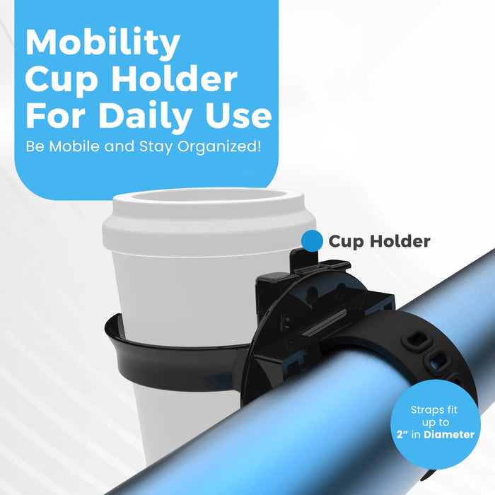 Foldable Cup Holder For Mobility Scooter, Wheelchair, Walker, Rollator, & Scooter