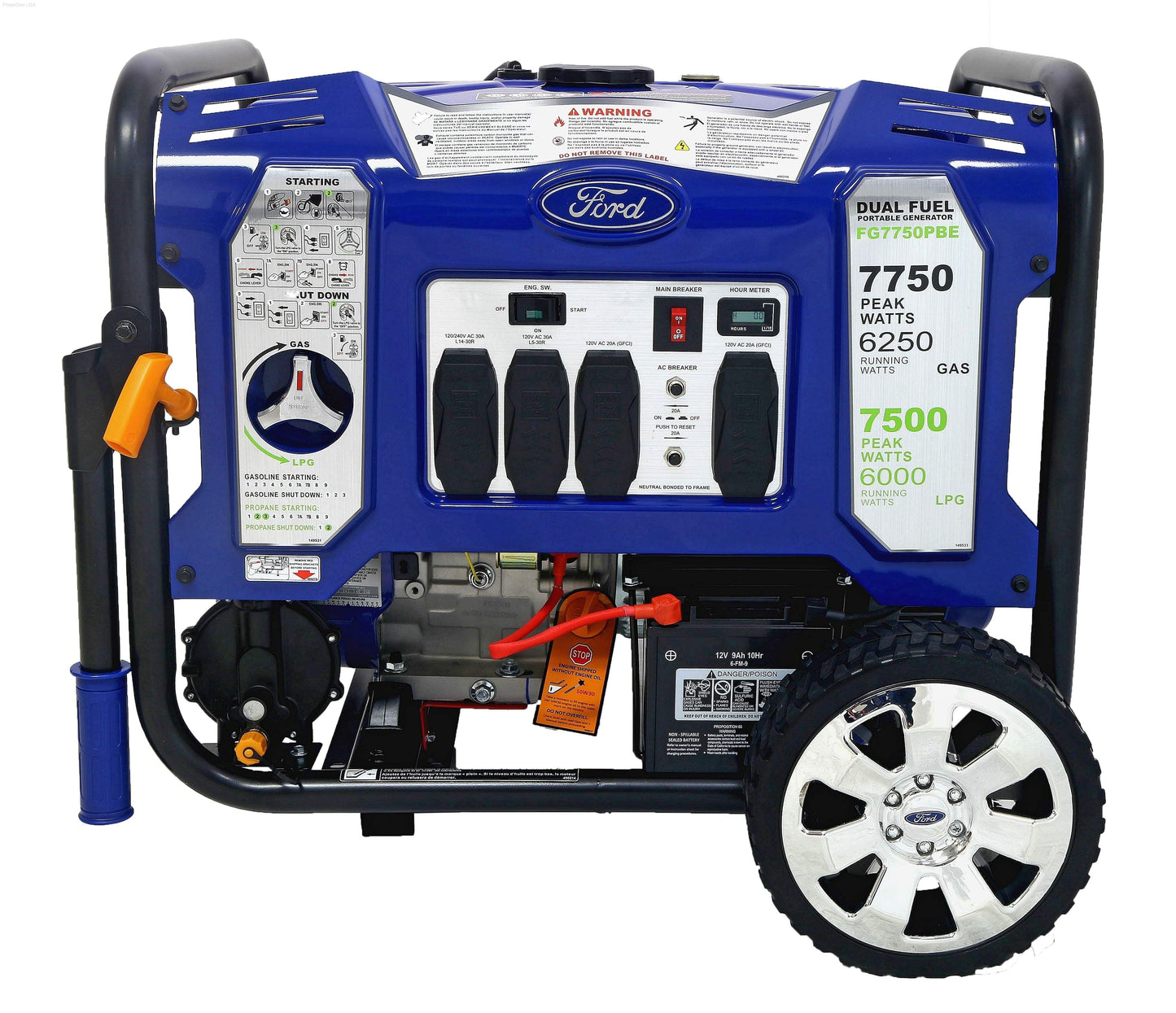 Ford-FG7750PBE 7,750W Dual Fuel Portable Generator with Switch & Go Technology - PowerGen USA - FG7750PBE