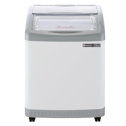 Maxx Cold Curved Glass Top Chest Freezer Display, 24.6"W, 3.81 cu. ft. Storage Capacity, Equipped with (2) Wire Baskets, in White - MXF25CHC-2