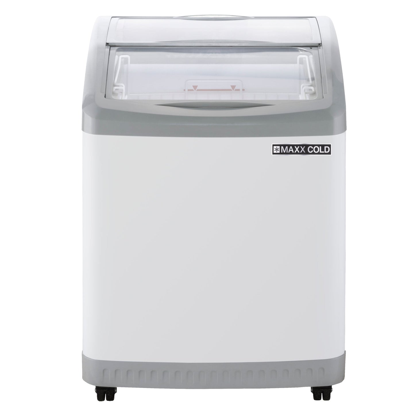 Maxx Cold Curved Glass Top Chest Freezer Display, 24.6"W, 3.81 cu. ft. Storage Capacity, Equipped with (2) Wire Baskets, in White - MXF25CHC-2