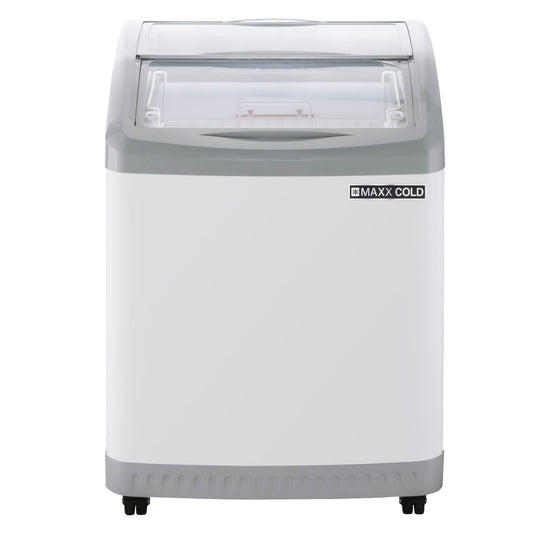 Maxx Cold Curved Glass Top Chest Freezer Display, 24.6"W, 3.81 cu. ft. Storage Capacity, Equipped with (2) Wire Baskets, in White - MXF25CHC-2