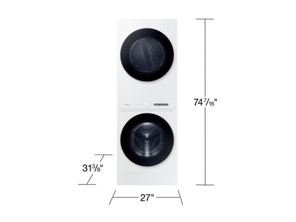 SAMSUNG WH46DBH100GW Bespoke 4.6 cu. ft. AI Laundry Hub™ Large Capacity Single Unit Washer with Steam Wash and 7.6 cu. ft. Gas Dryer in White - WH46DBH100GW