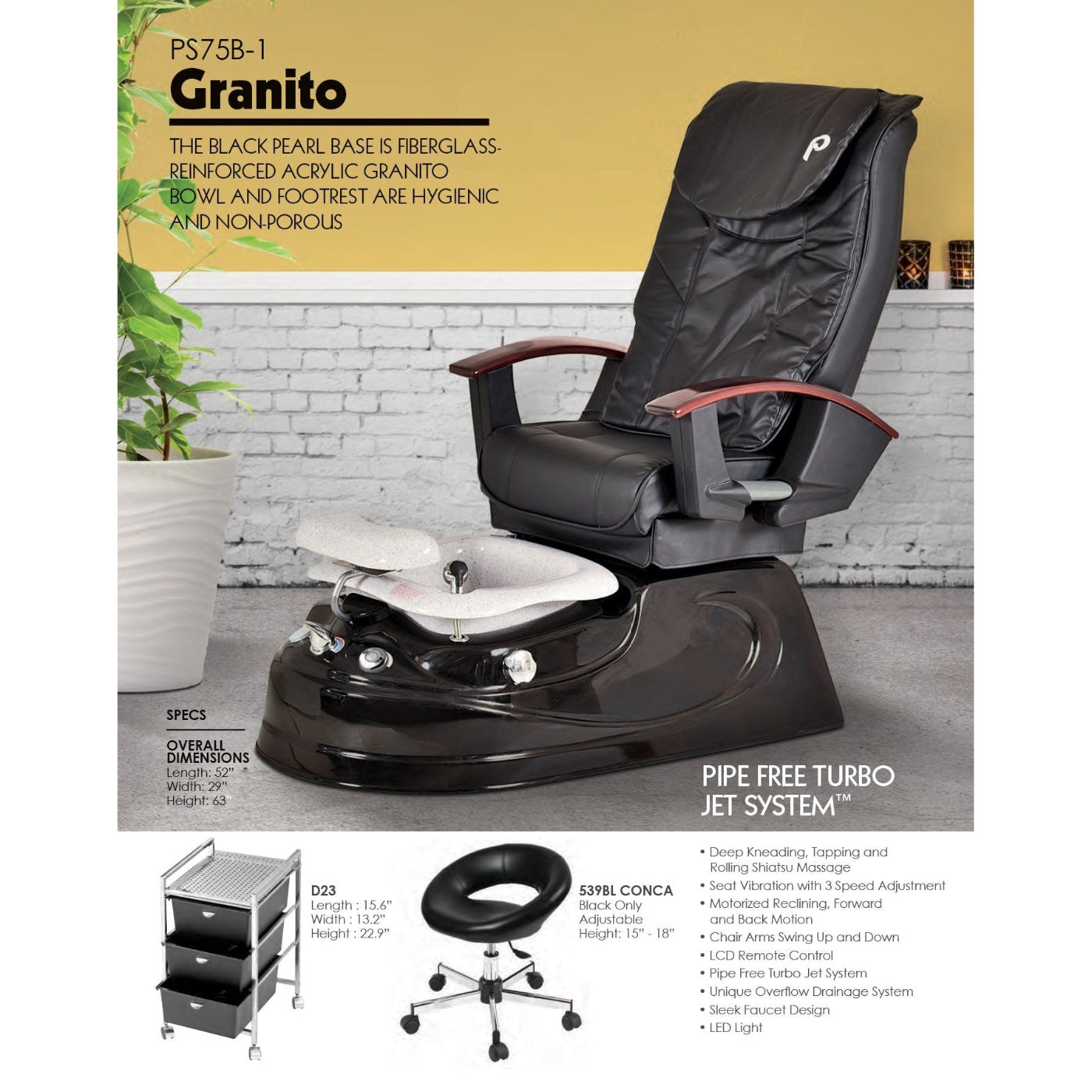 Pibbs Granito Pipeless Pedicure Spa with Shiatsu Massage Pibbs - PIB-PS-75