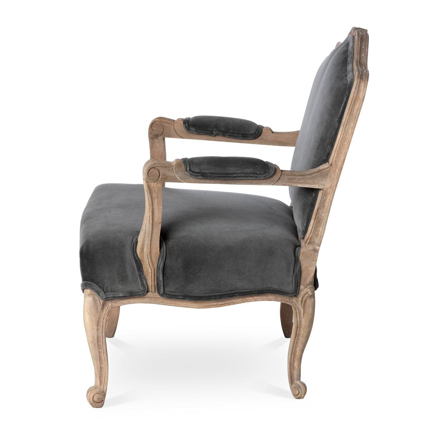 Park Hill Collection Chloe Velvet Upholstered Arm Chair - Elegant Charcoal Grey with Handcrafted Mango Wood Frame - EFS26192