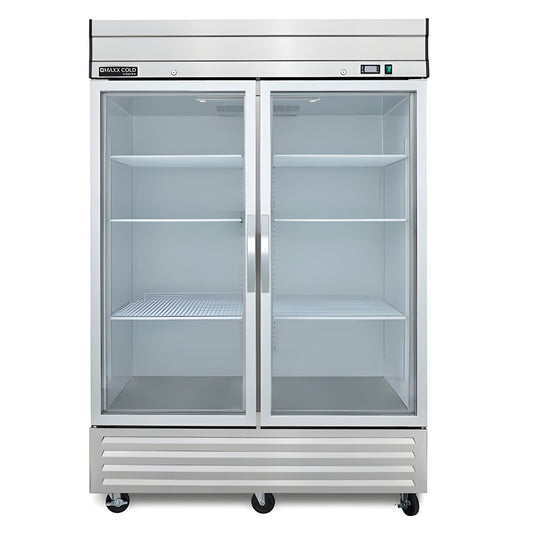Maxx Cold V-Series 2 Glass Door Reach-In Refrigerator, Bottom Mount, in Stainless Steel - MVR-49GDHC