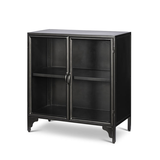 Park Hill Collection Ashton Black Metal Side Cabinet with Glass Top - Stylish Storage  - EFC95718Solution for Modern Homes