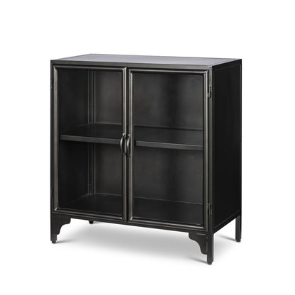Park Hill Collection Ashton Black Metal Side Cabinet with Glass Top - Stylish Storage  - EFC95718Solution for Modern Homes