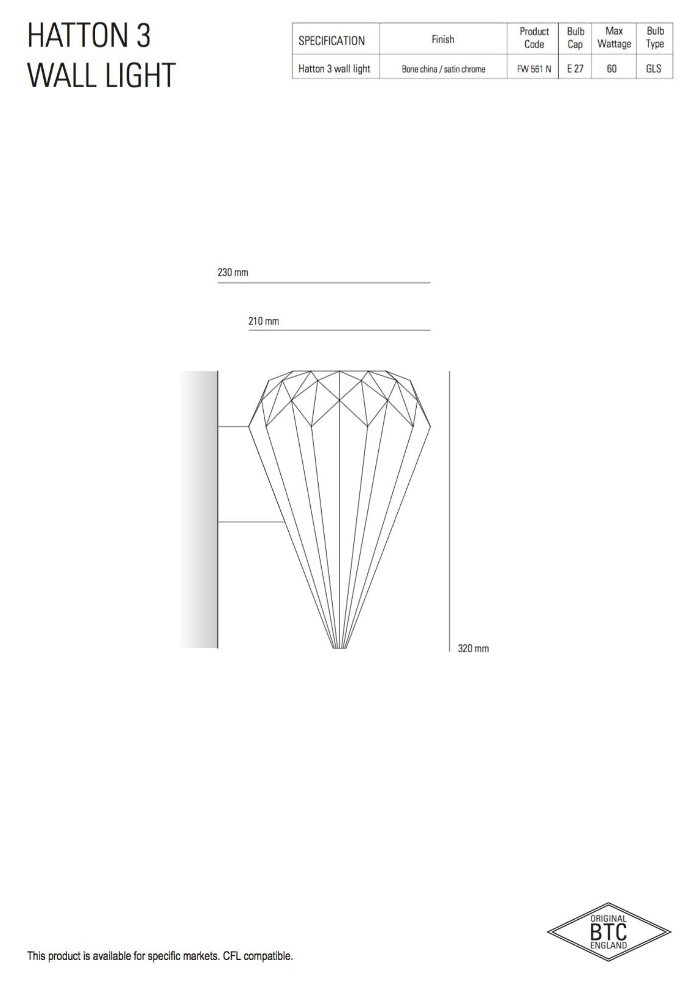 Original BTC Hatton 3 Wall Light