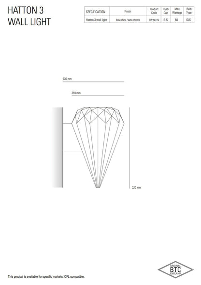 Original BTC Hatton 3 Wall Light