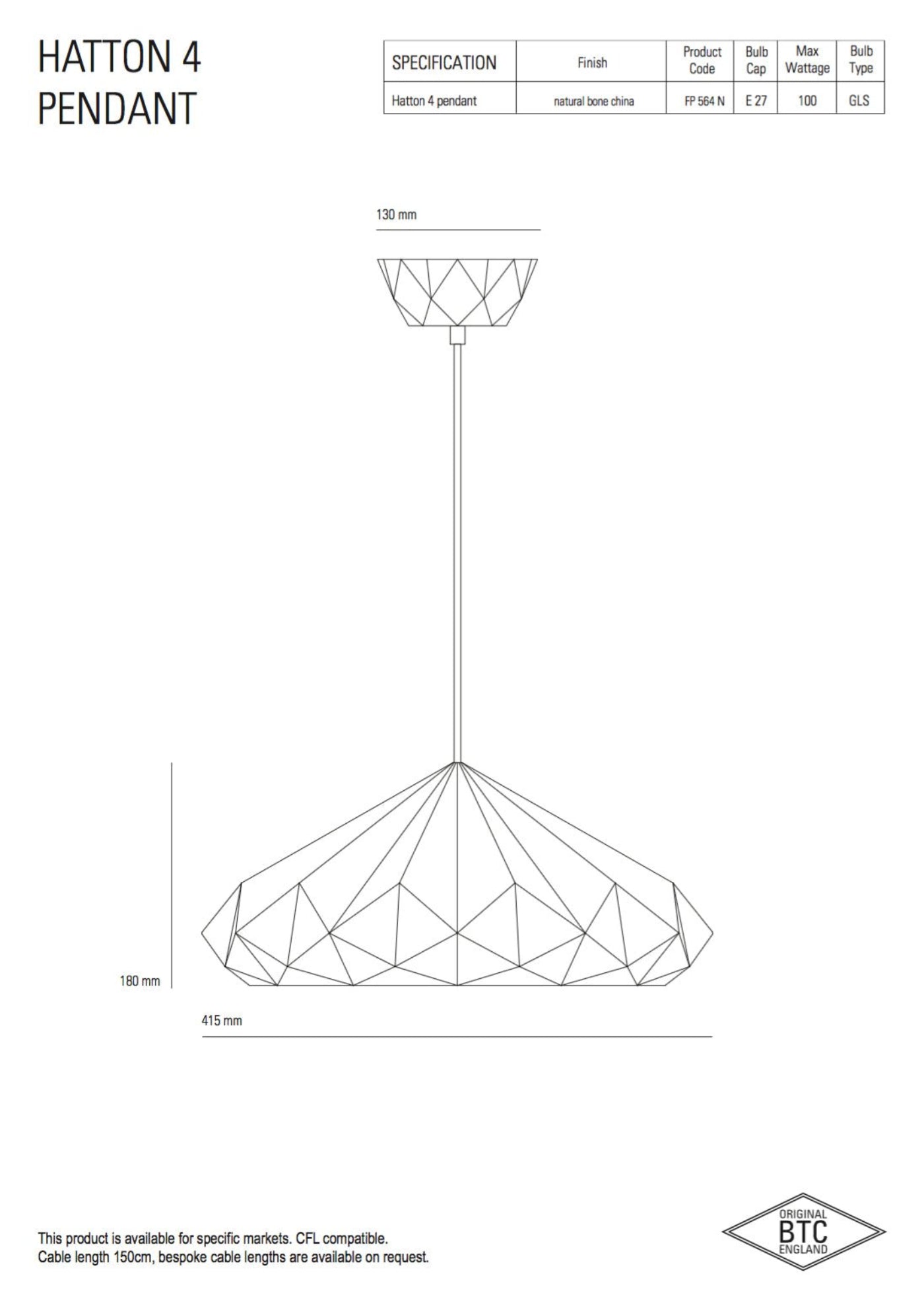 Original BTC Hatton 4 Pendant