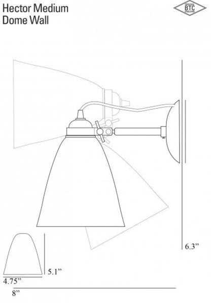 Original BTC Hector Medium Wall Light - Plug/Switch/Cord