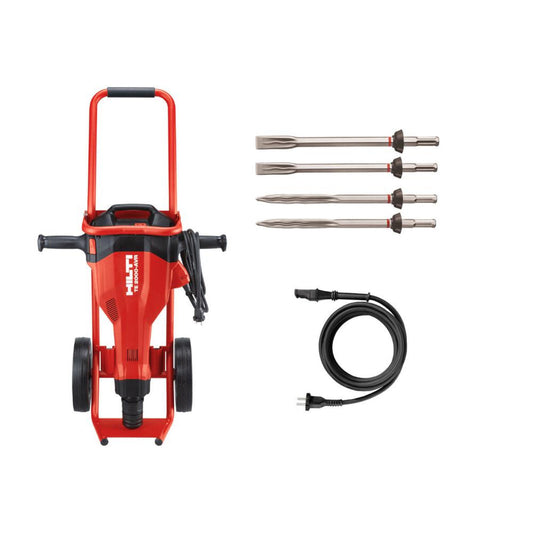 Hilti 15 Amp 120 Volt 1 in. TE 2000-AVR Polygon Demolition Jack Hammer Concrete Breaker Kit with Trolley, Cord and 4 Chisels -HT-TE2000AVR