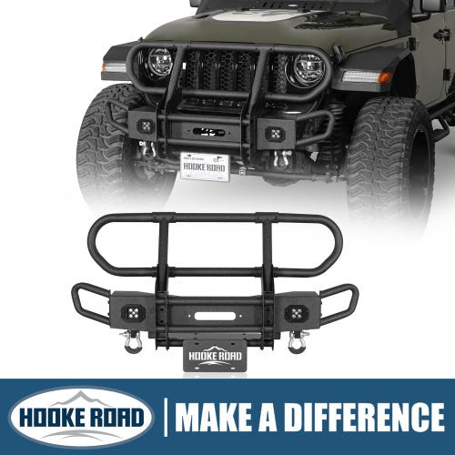 Rock Crawler Front Bumper w/ Grille Guard & Winch Plate (18-25 Jeep Wrangler JL & 20-25 Gladiator JT) - Hooke Road