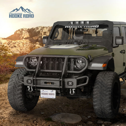 Rock Crawler Front Bumper w/ Grille Guard & Winch Plate (18-25 Jeep Wrangler JL & 20-25 Gladiator JT) - Hooke Road