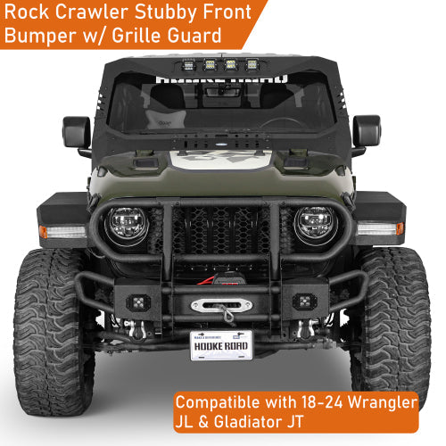 Rock Crawler Front Bumper w/ Grille Guard & Winch Plate (18-25 Jeep Wrangler JL & 20-25 Gladiator JT) - Hooke Road